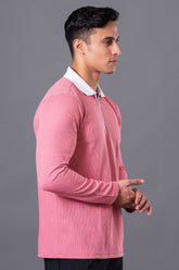 MINIMAL BUZZ  RADIANCE FULL SLEEVES ZIP POLO T-SHIRT - FLAMINGO PEACH